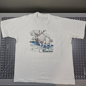 Vintage Maine Moose Tshirt Large 90s Singlestitch Nature Wildlife Outdoors Retro
